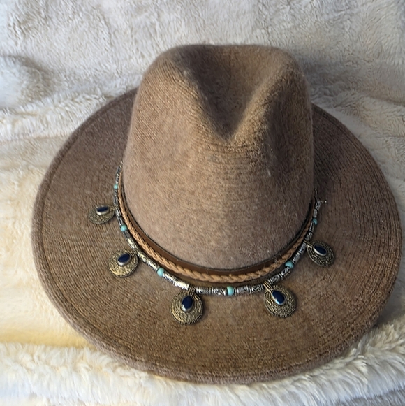 ALTAR'D STATE Tan Wool Hat with Beaded Band (One Size) - Picture 2 of 10
